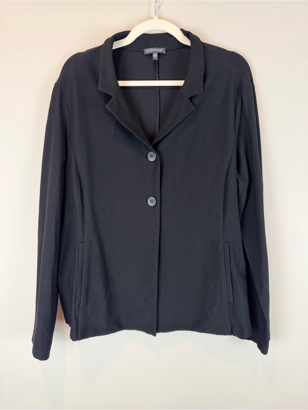 Eileen Fisher Black Two-Button Open Collar Knit Jacket Size XL